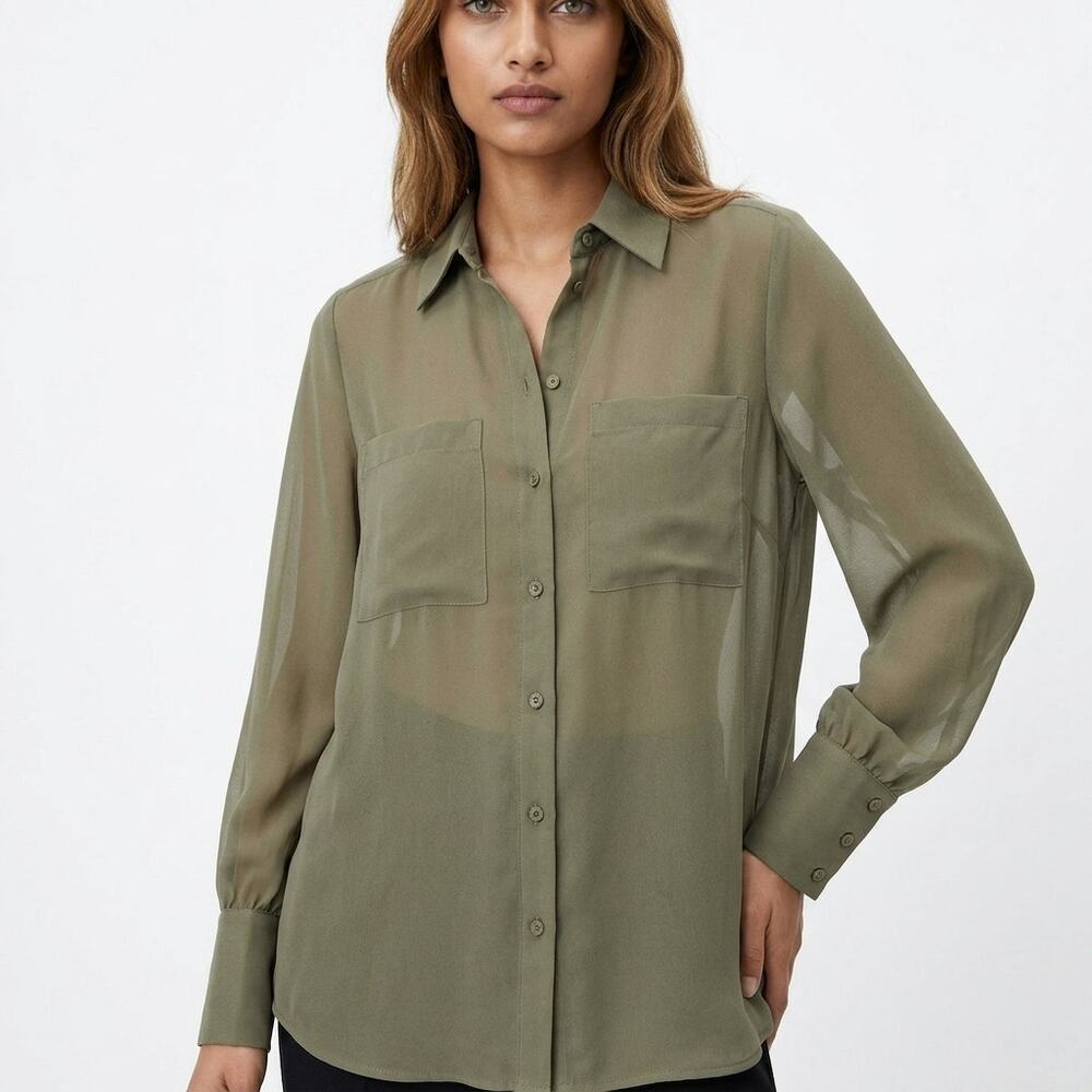 ZARA Eur Green Button-Up Lightweight Blouse Women Size XS